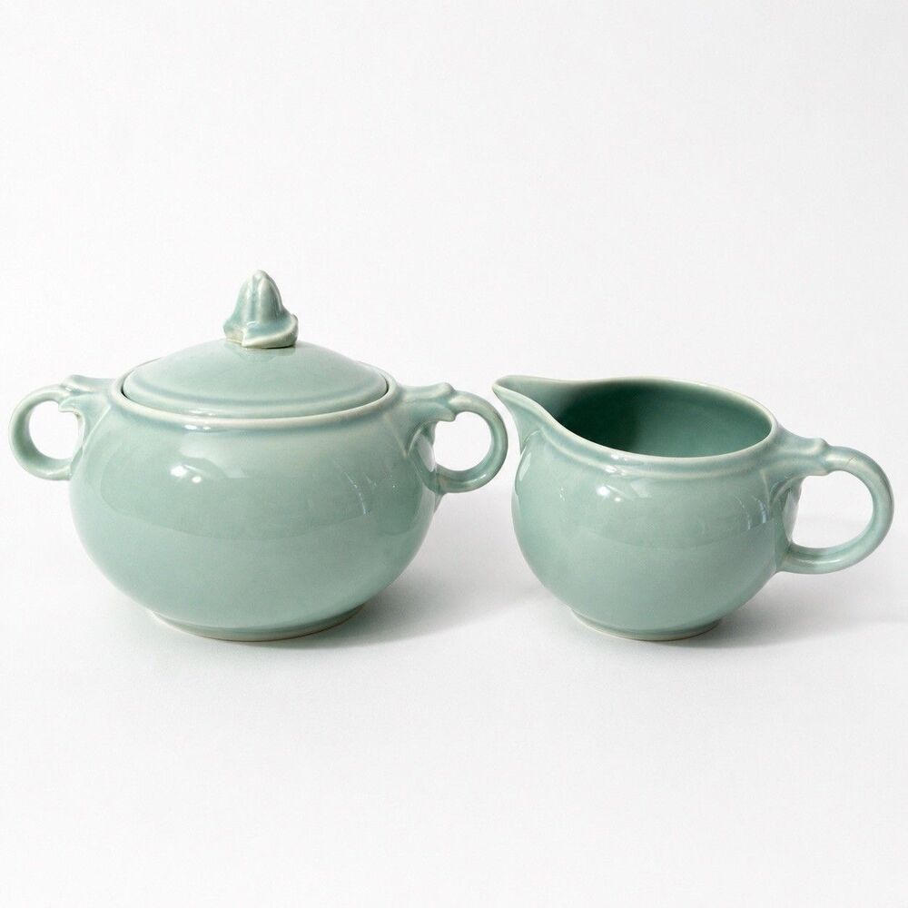 Vintage LuRay Pastels Surf Green Sugar Bowl & Creamer Set T.S.&T. USA
